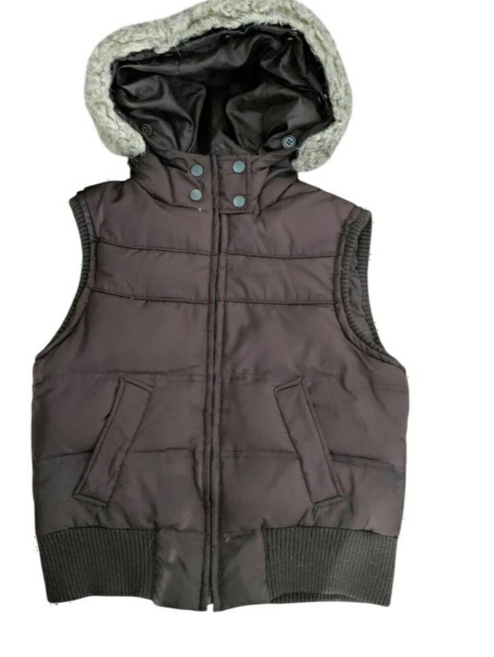 Y2K Aeropostale Zip Puffer Vest Hooded Faux Fur Slim Fit Gorpcore